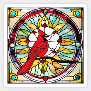 Cardinal Bursting Sun Stained Glass Sticker